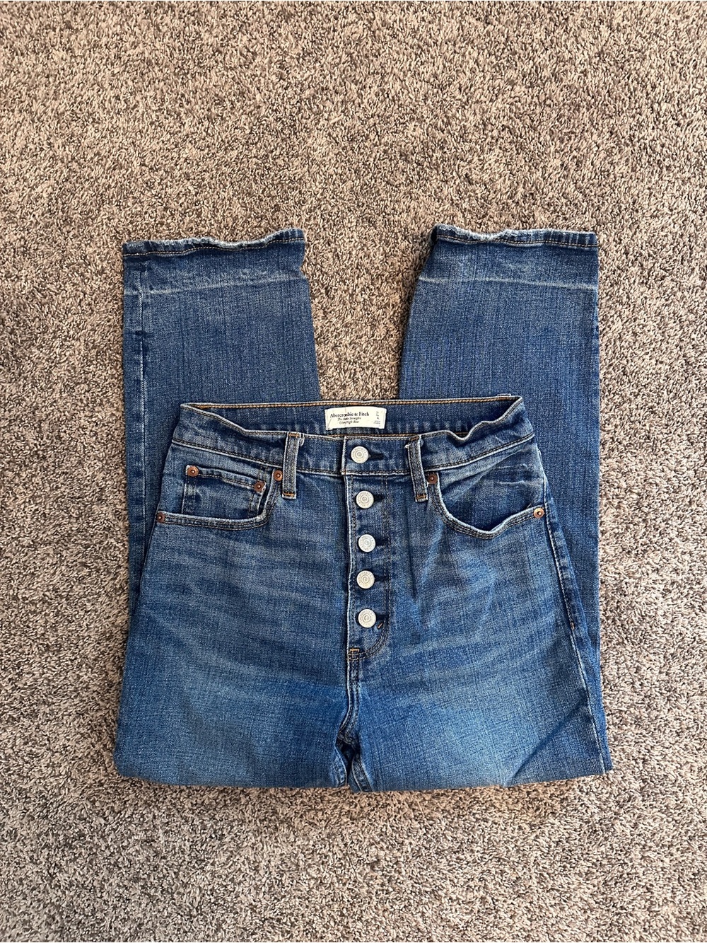 Abercrombie & Fitch High-Rise Button-Front Blue Jeans